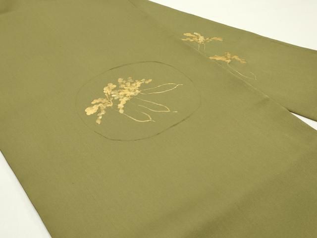平和屋着物○塩瀬 九寸名古屋帯 手描き 成り物丸文 梅幸茶色 金彩