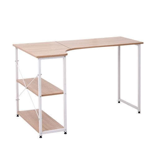 ホワイト パソコンデスクL字120cm2段ラック付デスク木製ミシン台書斎机勉強机 Amazon.co.jp: 【ホワイト】広いスペース パソコンデスク L字