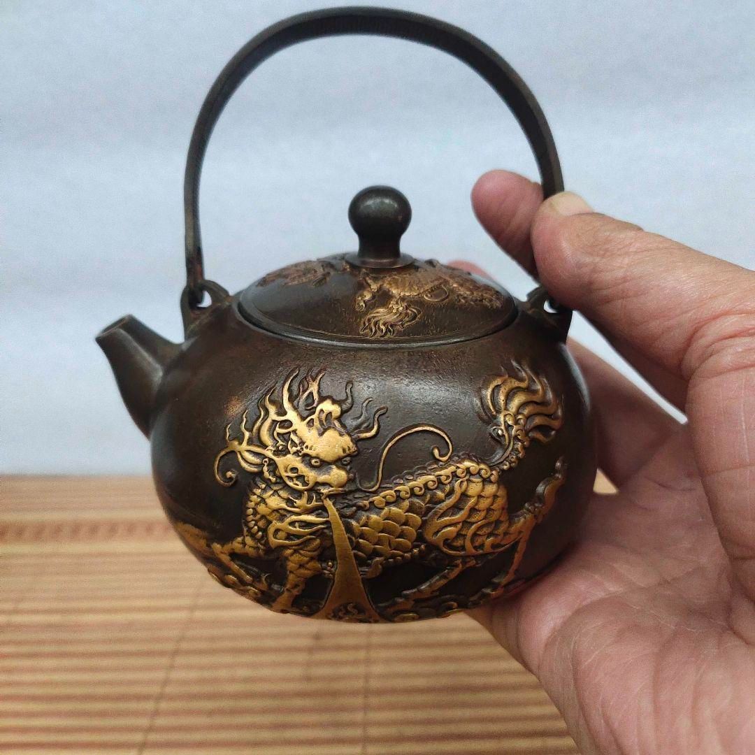 銅器 銅壺 麒麟茶壺 提梁壺 煎茶器 茶道具 装飾品 工芸品 置物