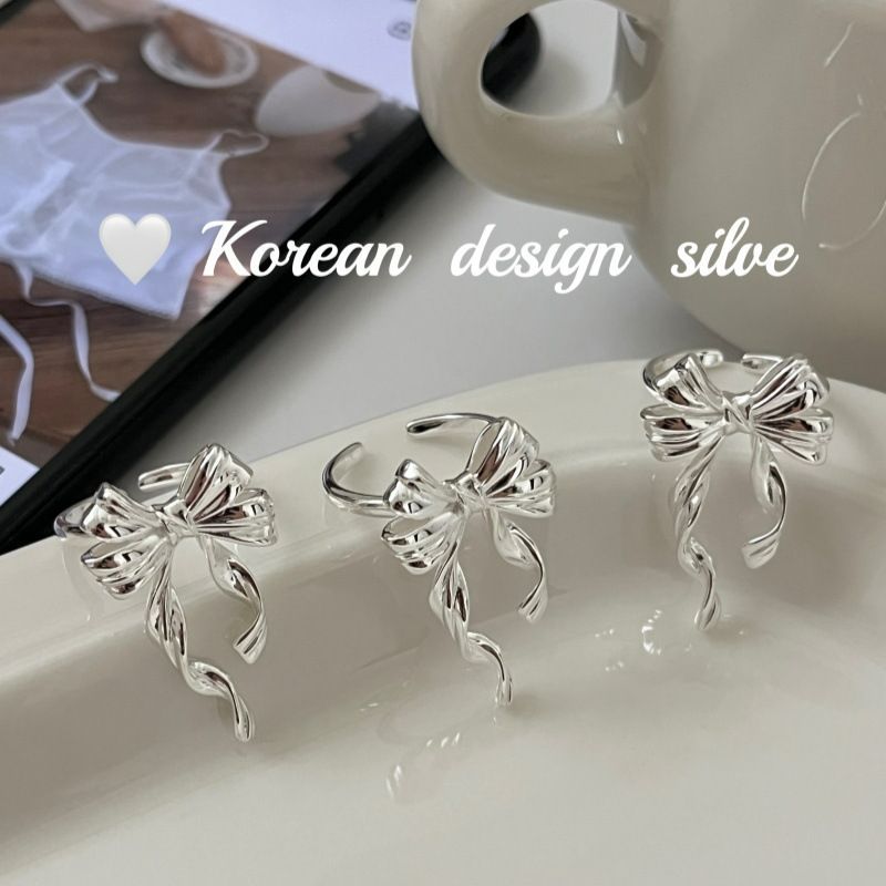 東大門ins風シルバー S925純銀リボンテクスチャーのフリンジリングはニッチなデザインで何でも使います