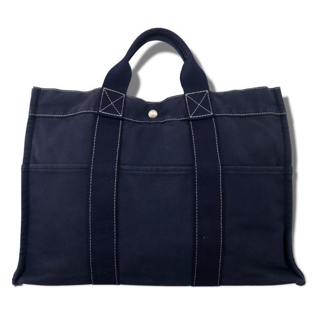 HERMES フランス製 ドーヴィル MM キャンバス トートバッグ ネイビー 