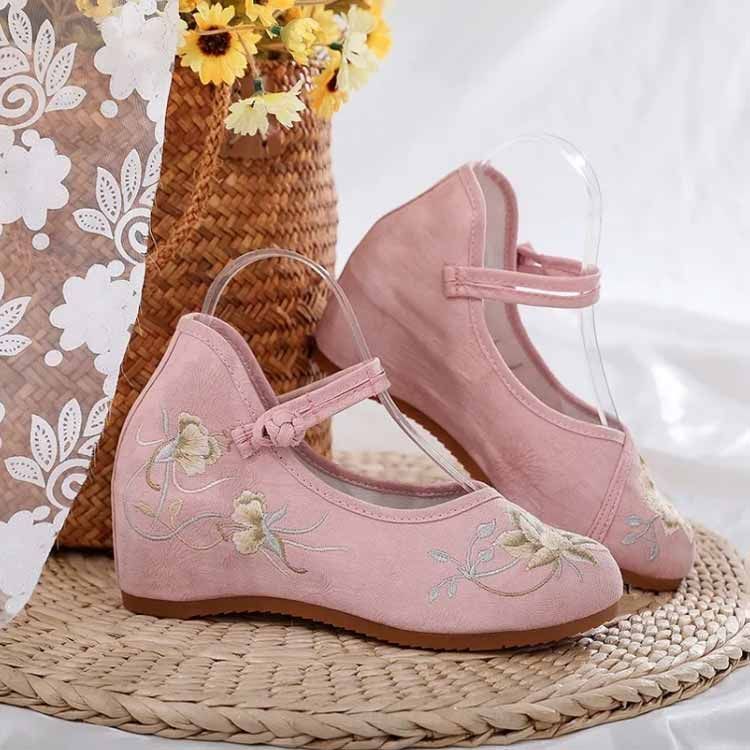 未使用品 nunobonoレディース刺繍パンプス チャイナシューズ 刺繍 パンプス 花柄 可愛い 厚底 ウェッジ