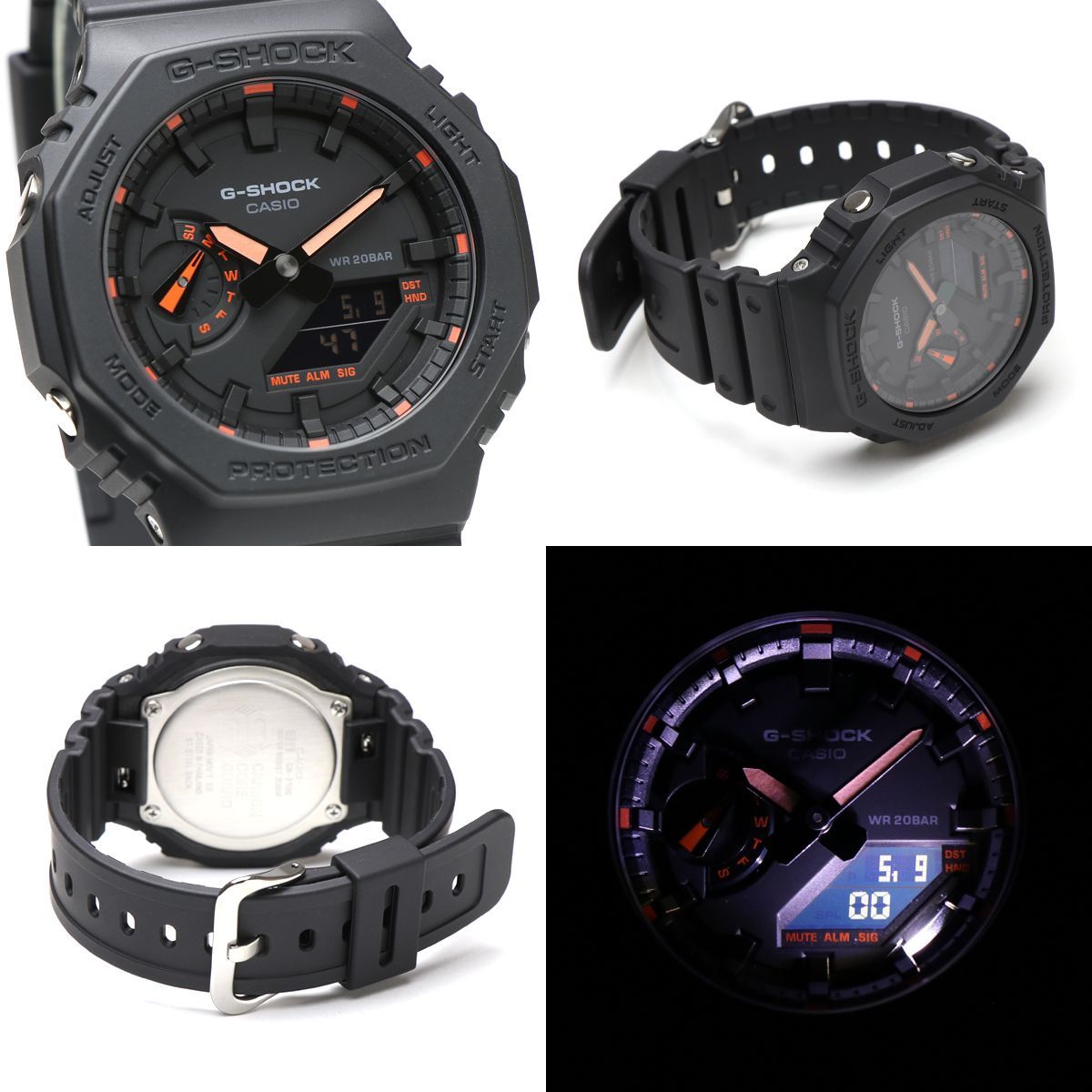 G-SHOCK ブラック オレンジ ネオンカラー 八角形 GA-2100-1A4 - 038net