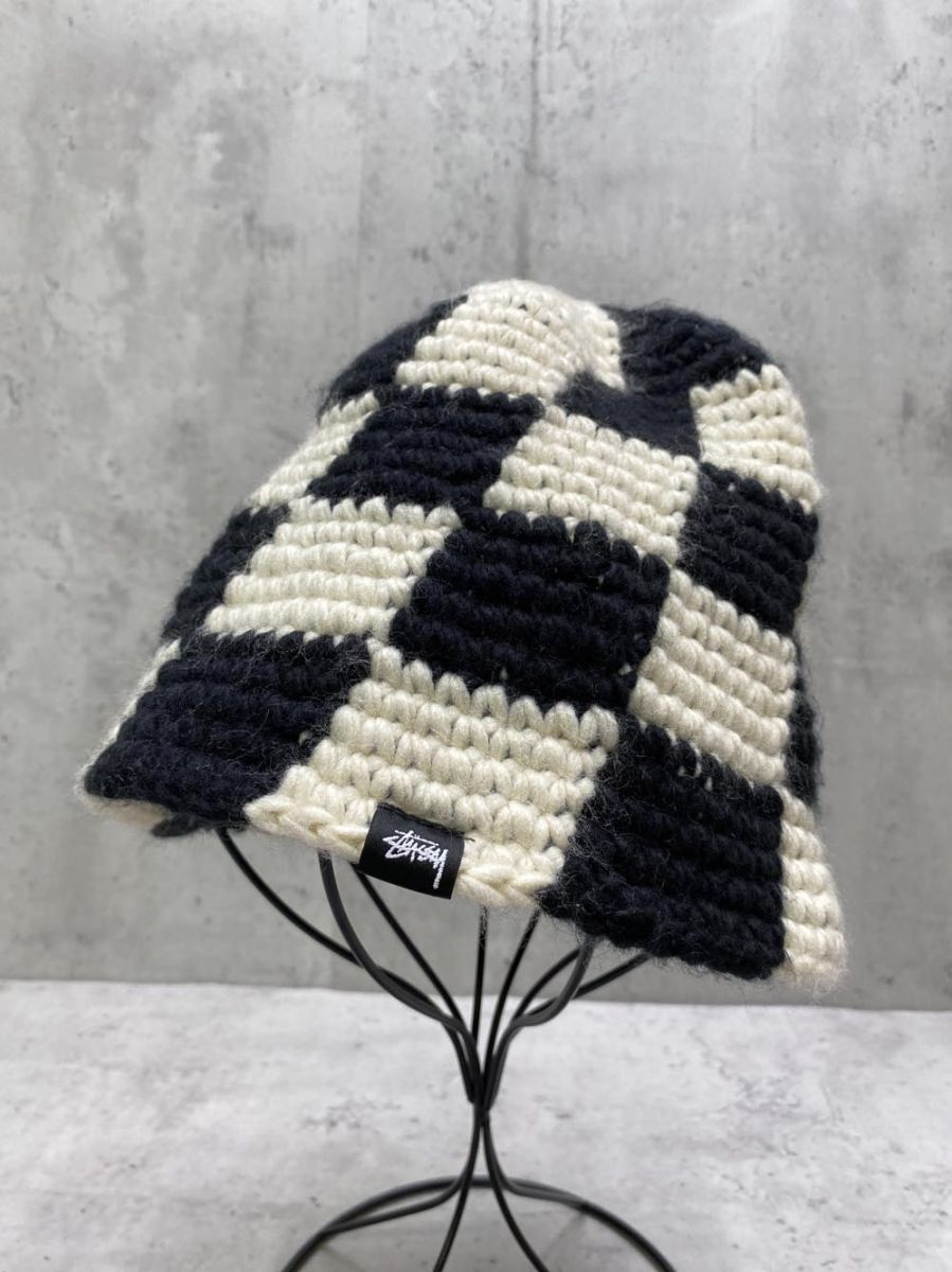 超メルカリ市Stussy Bucket Hat Checker Knit Checker Knit Bucket Hat