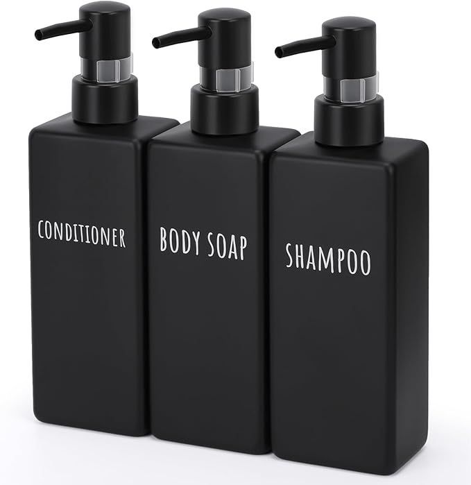 人気セール，高品質 【在庫処分】Segbeauty シャンプーボトル 3本セット 500ml マットブラック 黒い 方形 ディスペンサー 詰め替えボトル ステッカー付き 防漏デザイのンポンプ 容器 大容量 おしゃれ 漏れ防止 簡単 応募券