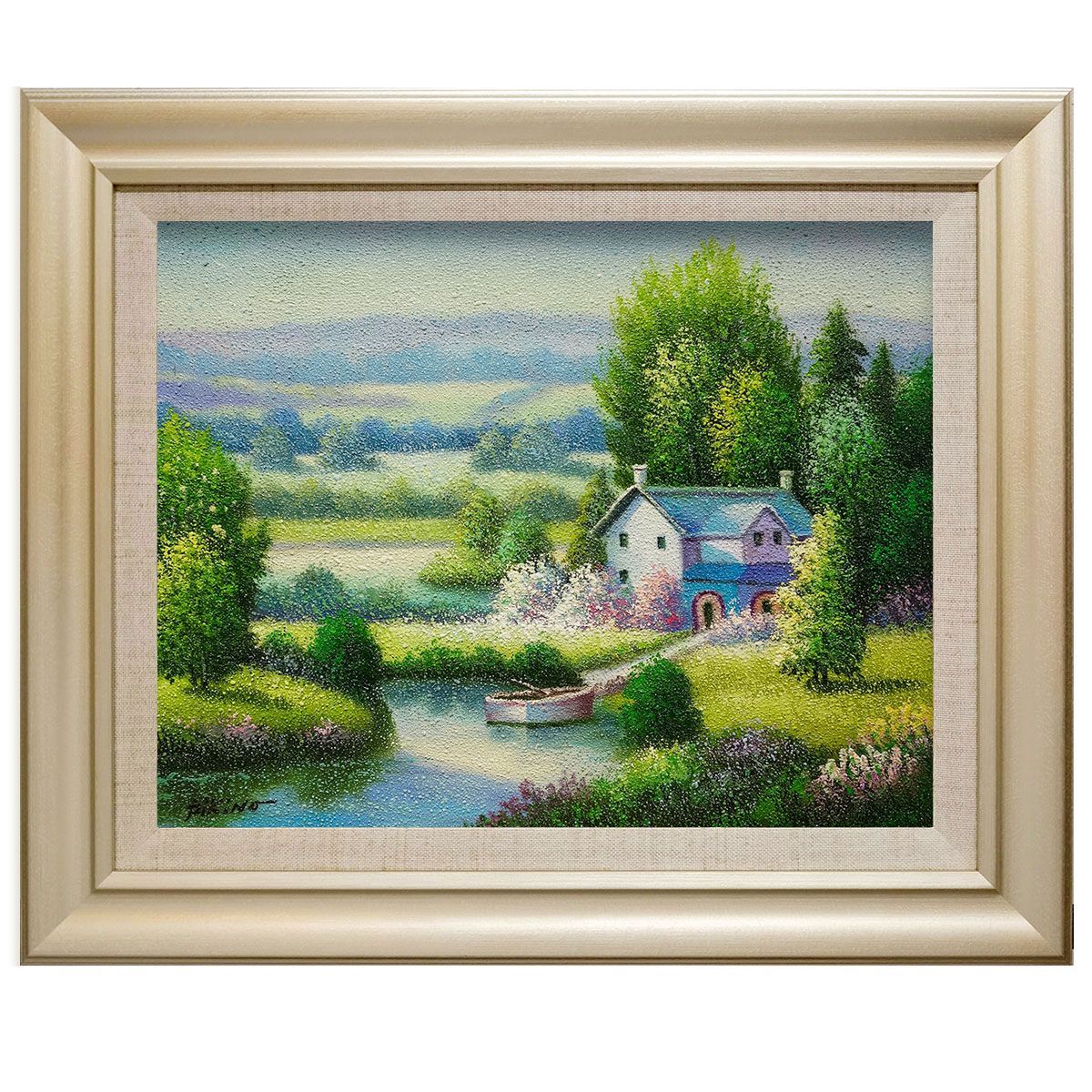 絵画 竹内敏彦 油絵 肉筆油絵 風景画 早春の流れ F6 絵画 竹内敏彦 油絵