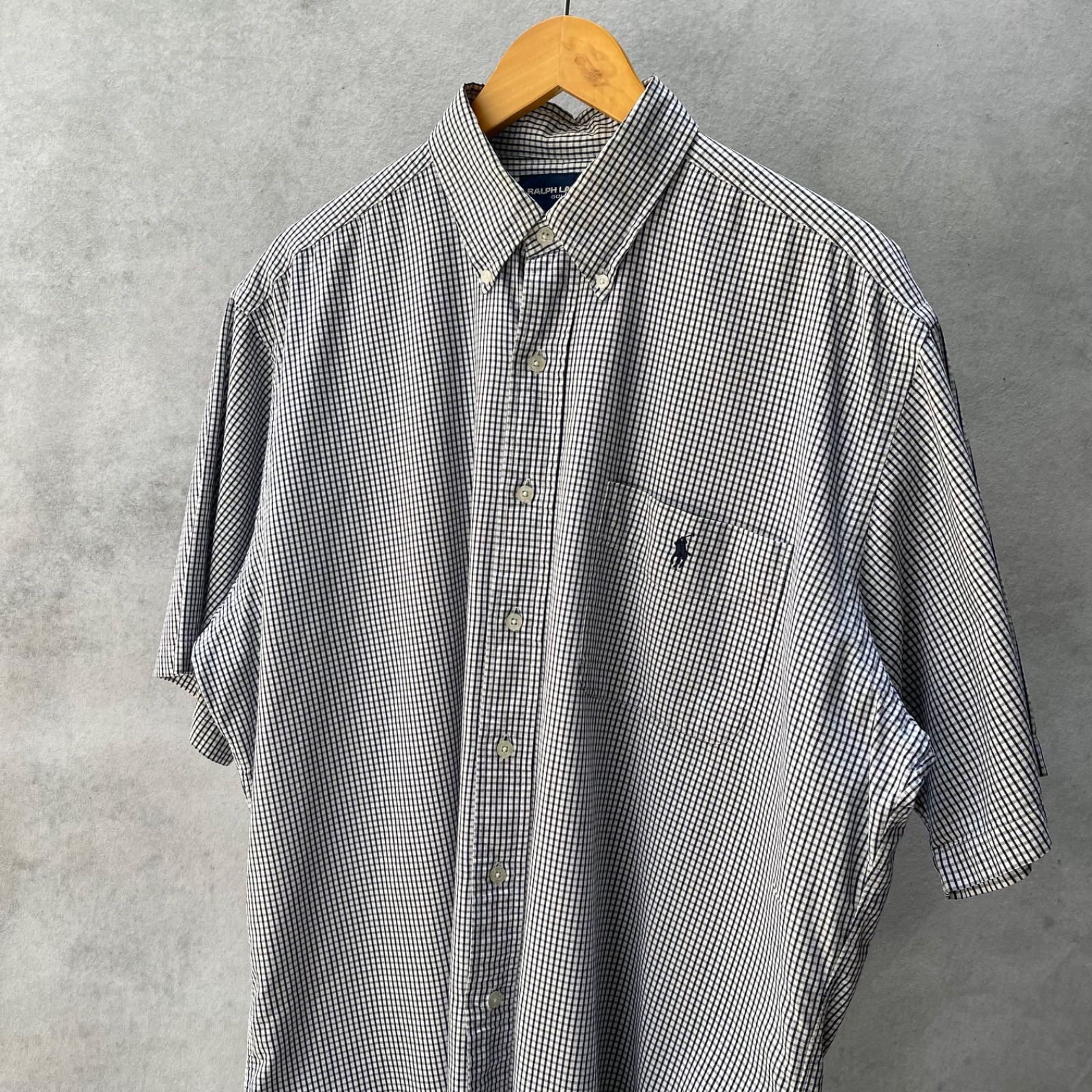 RALPH LAUREN GOLF チェック柄 半袖ボタンダウンシャツ TILDEN Lサイズ 白 × 黒 ラルフローレン ゴルフ ポケット付き