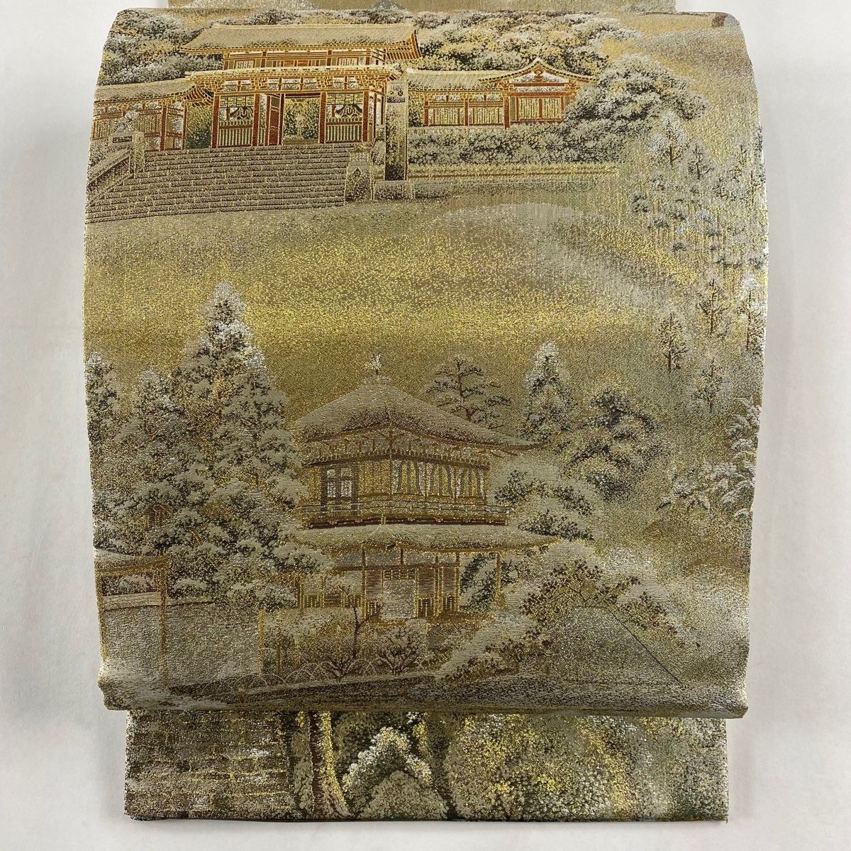 丸帯 京の四季 風景 建物 箔 金色 全通 正絹