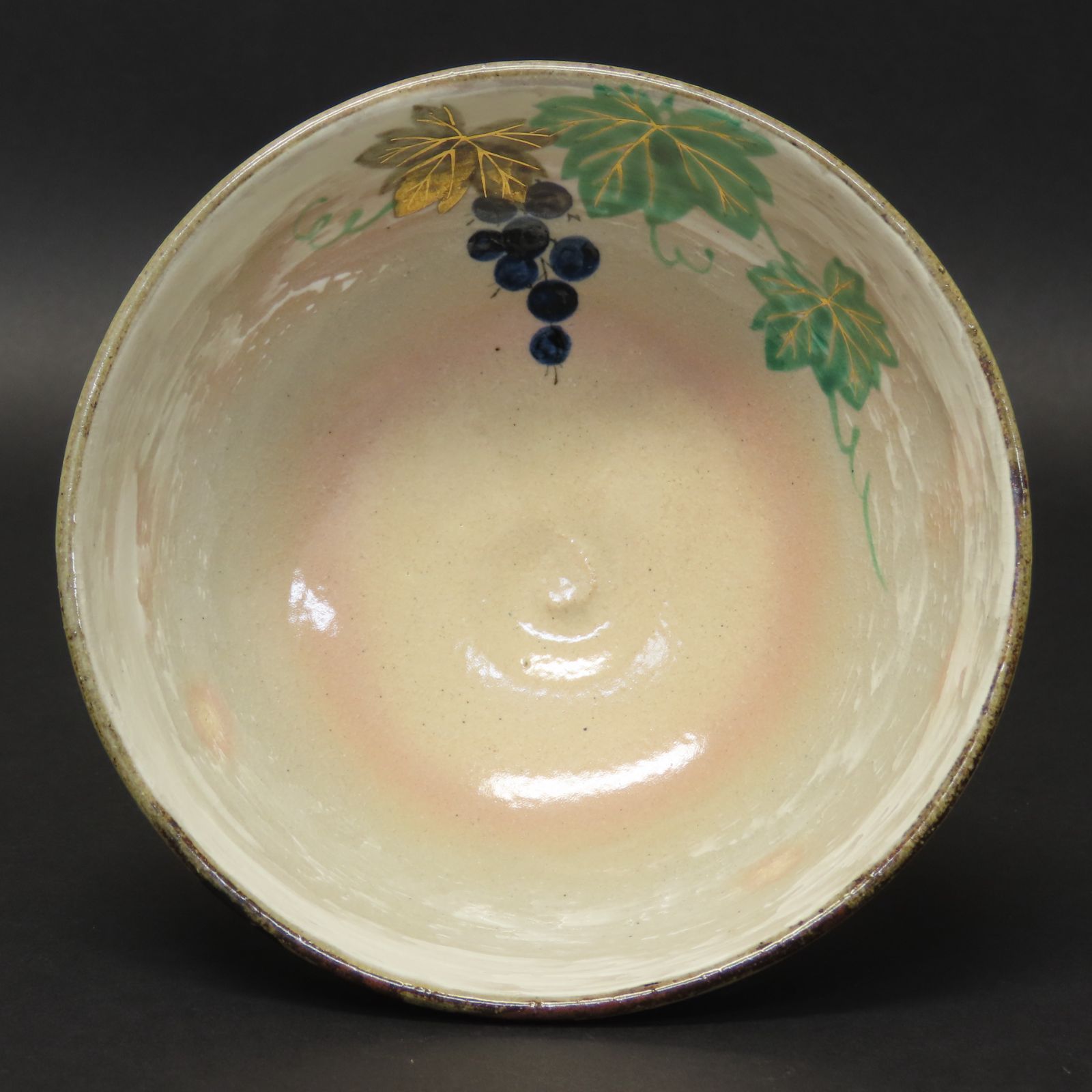 0188 美品 南口閑粋 真作保証 杣山焼 尾形乾山写 葡萄文 抹茶