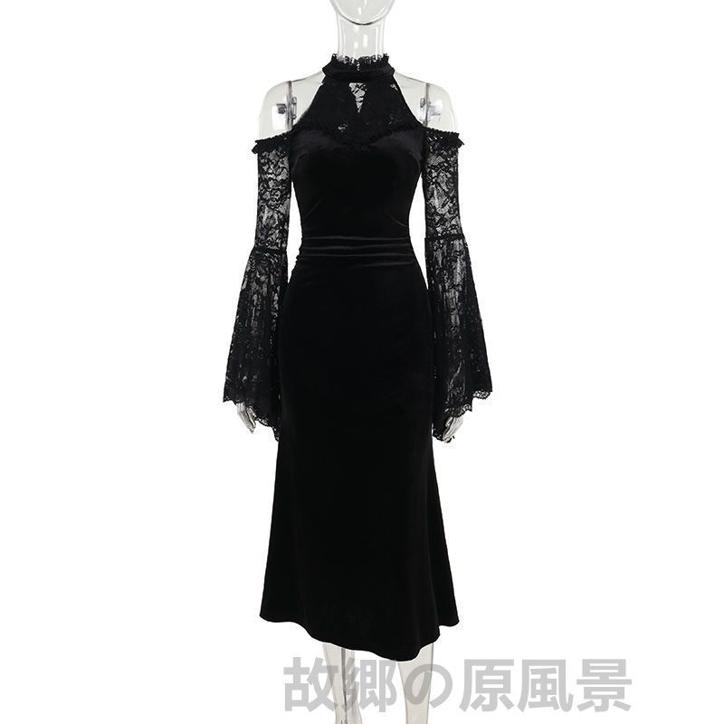 ゴシック魔女系★フィッシュテールドレス★パーティーに最適 秋冬 Dark ゴシック魔女系☆フィッシュテールドレス☆パーティー