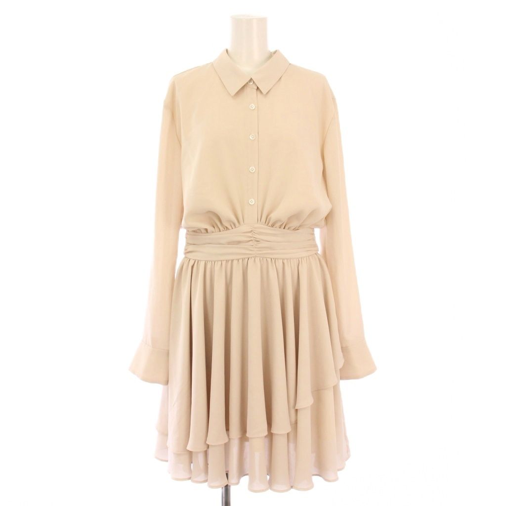 ハーリップトゥ Herlipto Murcia Chiffon Shirt Dress ムルシアシフォンシャツドレス フ ワンピース ひざ丈 長袖 レギュラーカラー フリル M ベージュ 1251305083 |BB
