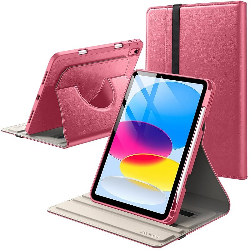 【新品】 JETech 回転ケース iPad (A16) 第11/10世代 (2025/2022モデル) 用 Pencilホルダー付き 360回転 PUレザー フォリオ保護カバー (ピンク) 1