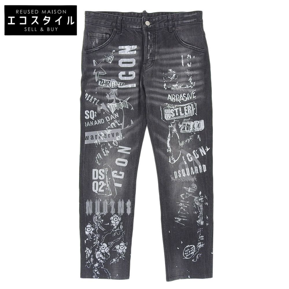 DSQUARED2 ディースクエアード ケニーツイスト クラッシュ ペイント デニムパンツ ボトムス メンズ ブラック 48 48