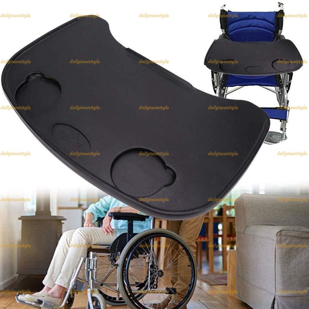 人気推薦◆軽量車椅子 車椅子用ラップトレイテーブル カップホルダー3個付き 落下防止プラスチック製厚み 車椅子用ラップユニバーサルトレイデスク 手動または電動式に対応|ブラック