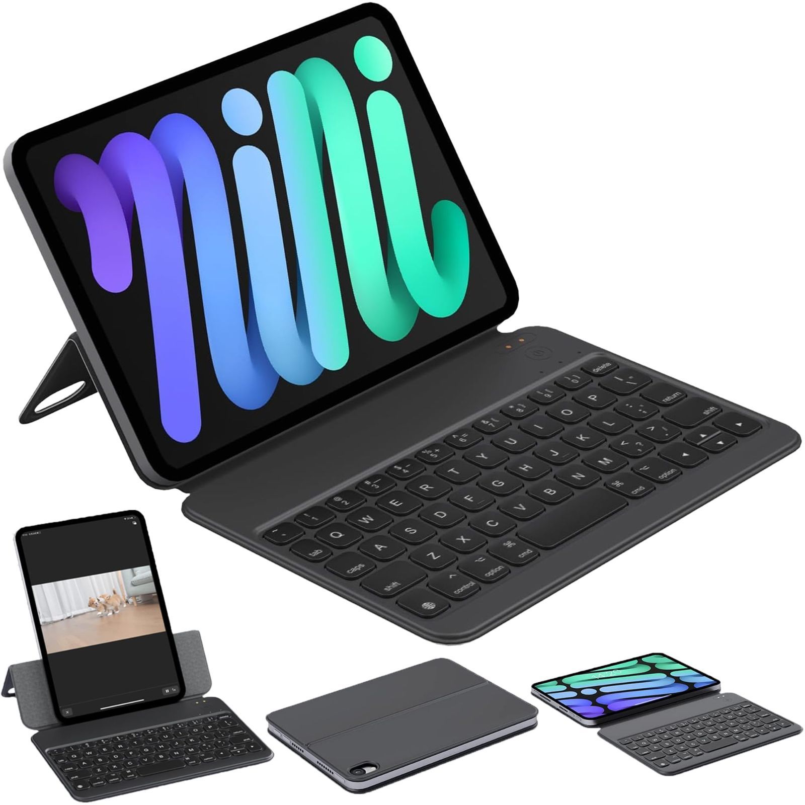 Color ブラック HOU iPad mini 6|7 A17 Pro 対応キーボードケース 英語配列 多角度調整 マグネットバックパネル ショートカットキーの組み合わせ 超軽量 Bluetooth ブラック