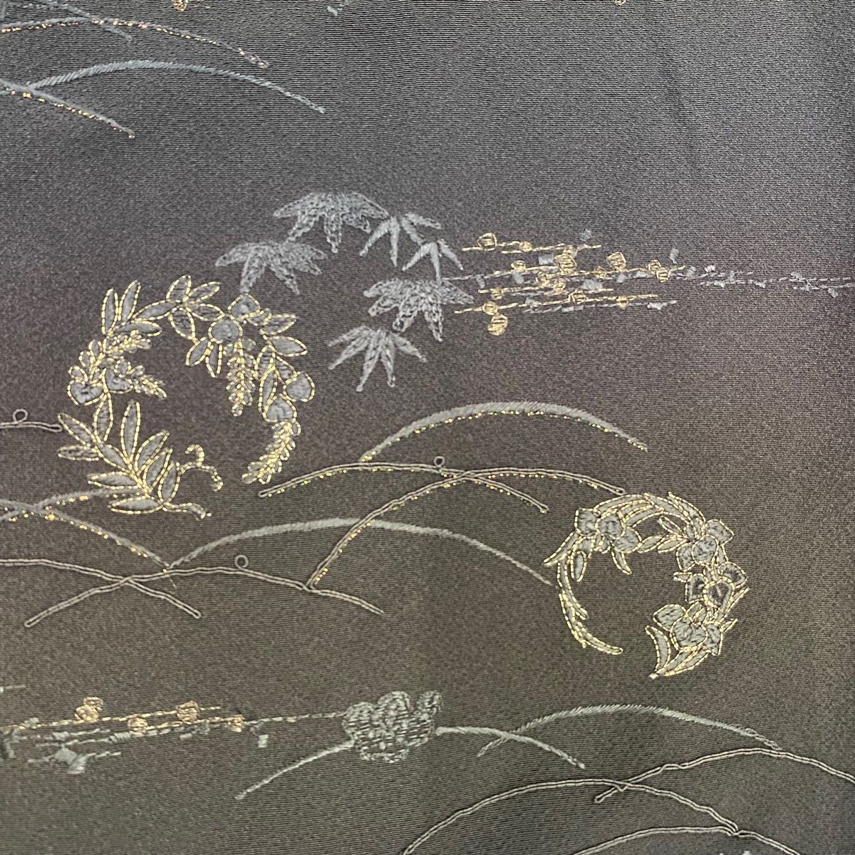 付下げ 身丈161.5cm 裄丈68cm L 袷 菊 道長取り 銀通し ぼかし 黒灰  