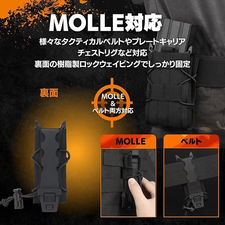 MILQUEST マガジンポーチ マグポーチ TACOスタイル ハンドガン シングルカラム～デザートイーグル、MP7など対応 MOLLE ベルト  両方対応 サバゲー CORDURA 実物ナイロン仕様(ブラック2個セット) - メルカリ