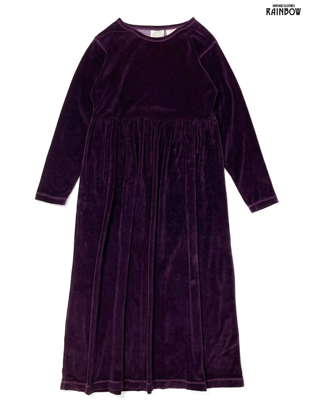 古着 ERIKA-COMPANY 無地 ベロア ロング丈 長袖 ワンピース 紫 otu2508070