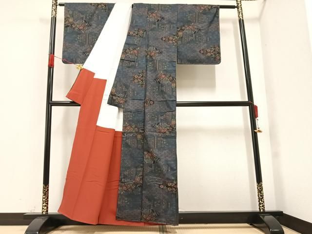 平和屋着物○本場大島紬 一元絣 草花文 正絹 逸品 未使用