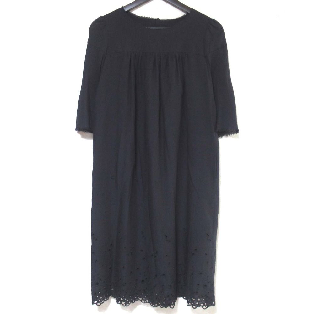 mina perhonen ミナペルホネン sunny sports 五分袖 ひざ丈 バックボタン ワンピース ka3354 1サイズ ネイビー レディース 古着