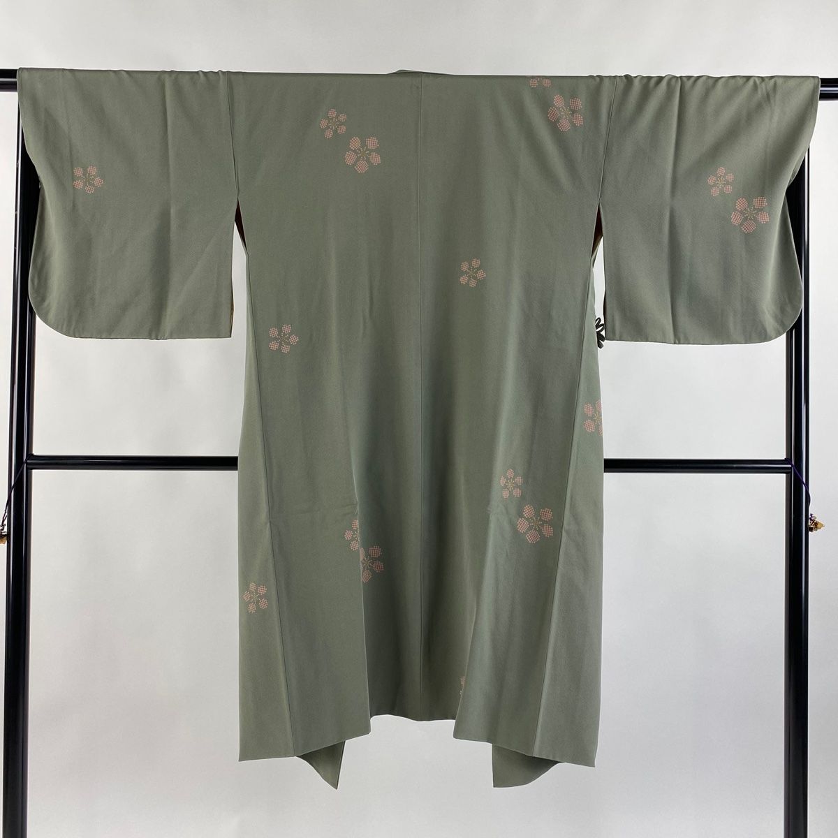 道中着 身丈110.5cm 裄丈67.5cm L 和装コート 着物衿 梅 金彩 灰緑 正絹