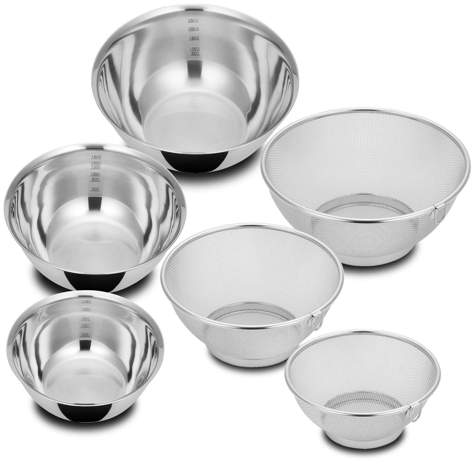 【在庫処分】重ね収納 ステンレス製 大) 一体化タイプ 中 (小 セット 6個 メッシュ 調理器具 ざる u0026 ボウル 24cm / 一人暮らし / 21cm 18cm 貝印
