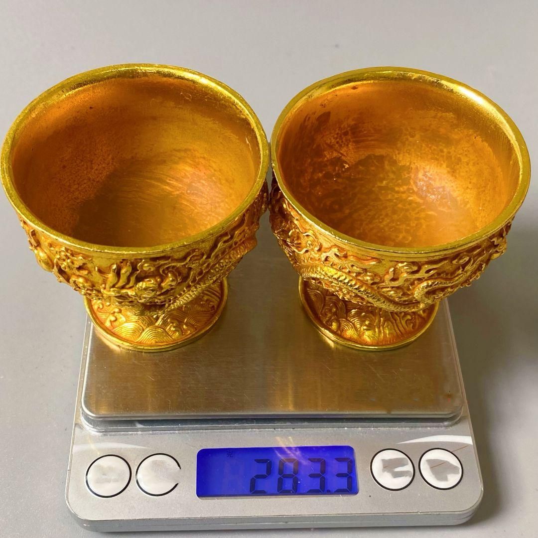 清乾隆双龍戯珠杯 貢杯 竜杯 装飾品 現代工芸品