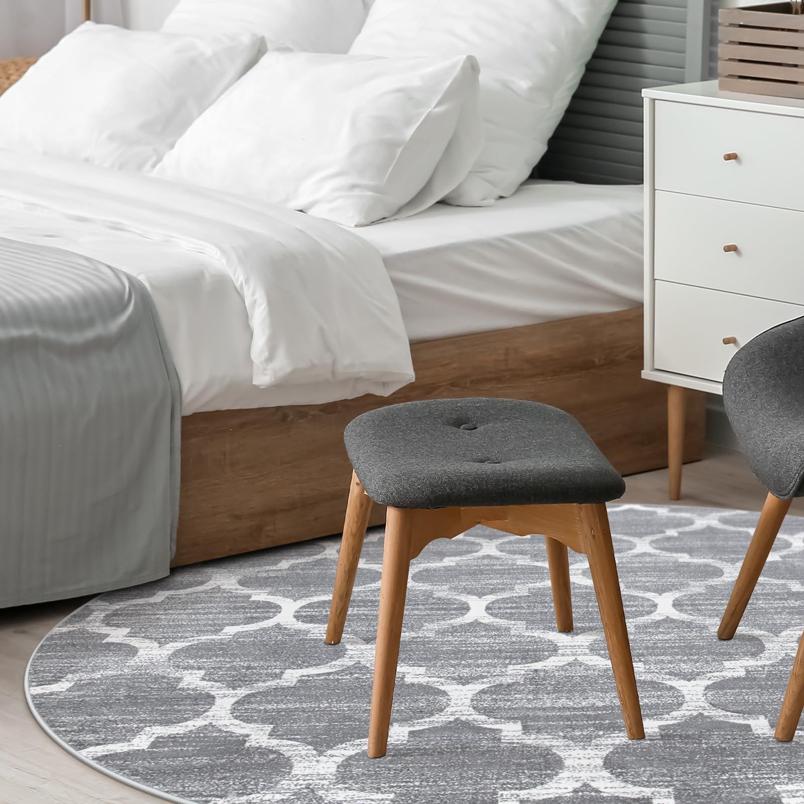 HAOCOO カーペット 洗える 円形 180cm 北欧風 ラグ 約2畳 オールシーズン適用 モロコシ柄 ふわふわ 滑り止め ホットカーペット対応 低反発 防音 抗菌防臭 リビング ダイニング ラグマット アンティーク グレー