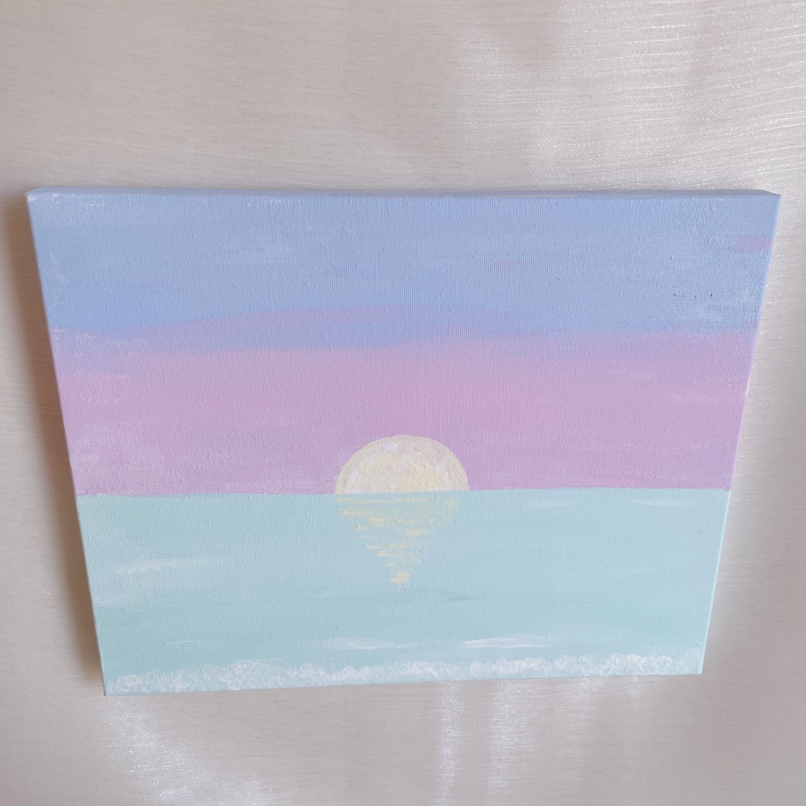 優しい海 パステルカラー 絵画 アート アクリル画 絵の具 癒し 月 太陽