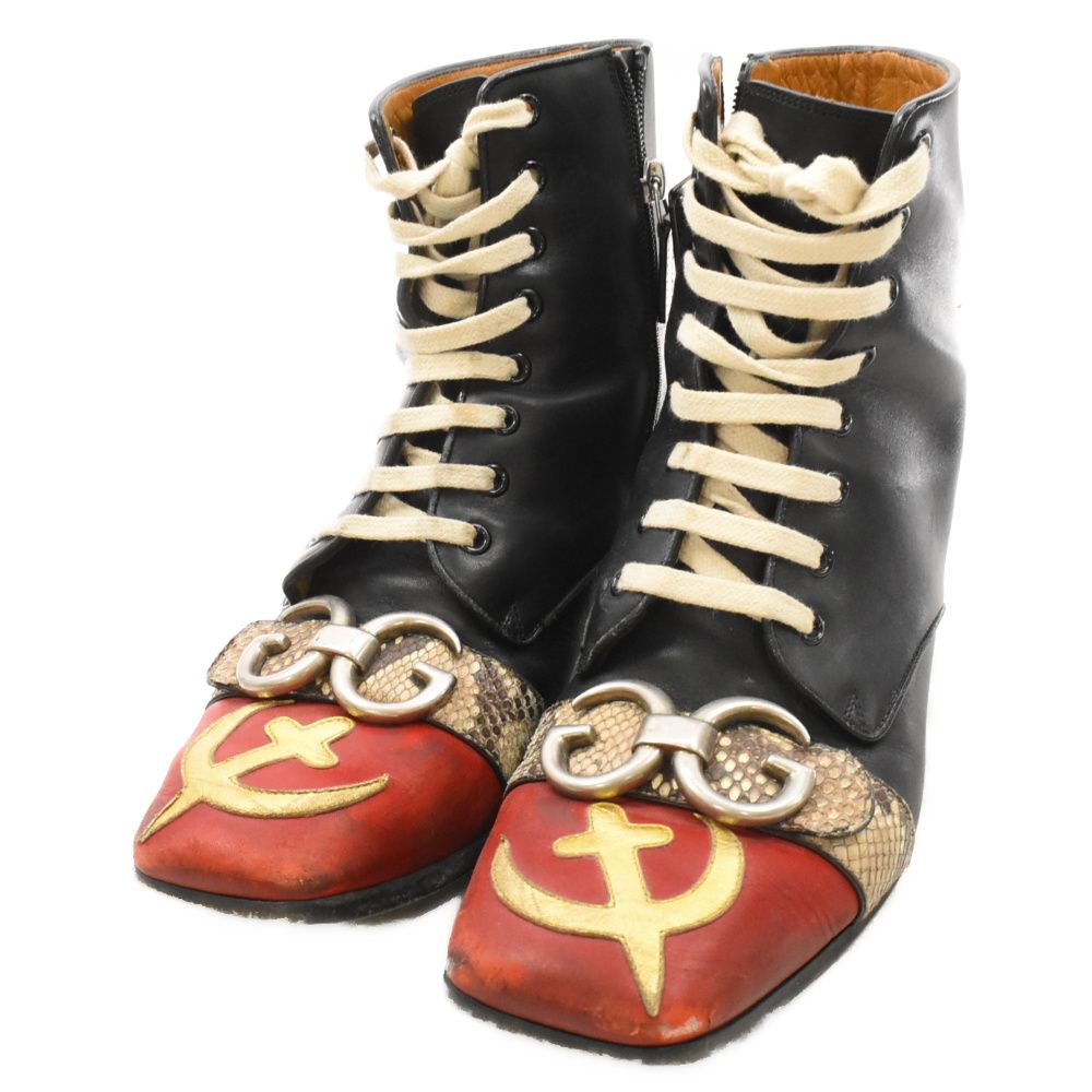 GUCCI (グッチ) ピアスドムーン ジップブーツ 483937 柄 スクエアトゥ 