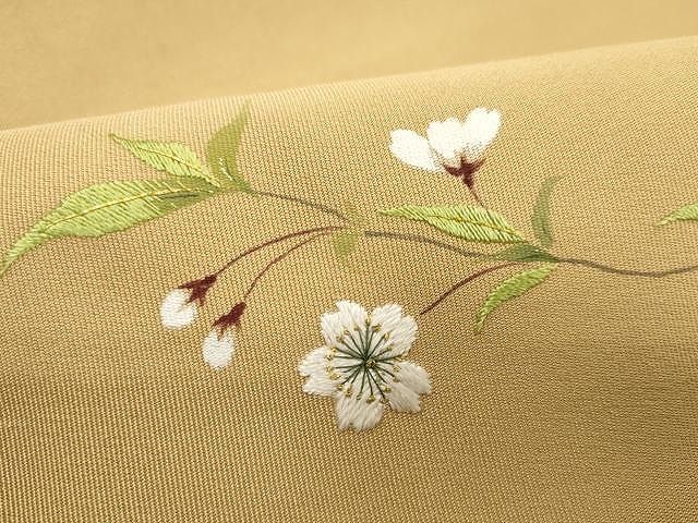 平和屋着物●爪＆#25620；き本綴れ　八寸名古屋帯　手描き　刺繍　枝桜文　金彩　正絹　逸品　CAAX9526yk 平和屋着物○爪搔き本綴れ 八寸名古屋帯 手描き 刺繍 枝
