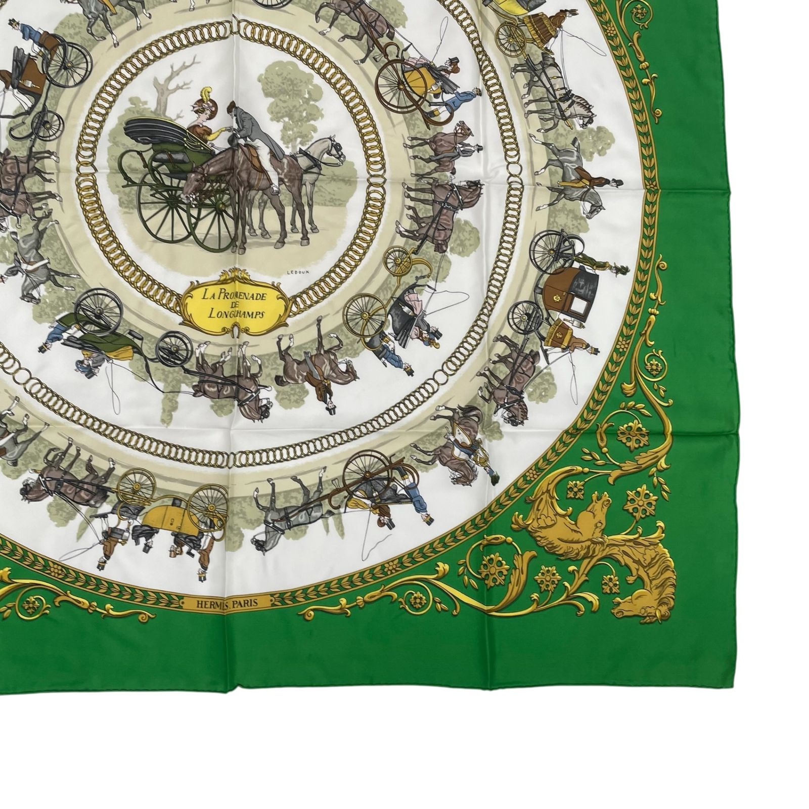 【美品】HERMES エルメス ロンシャンへの散歩 馬車 スカーフ エルメス / HERMES スカーフ カレ 90 ロンシャンへの散歩 シルク