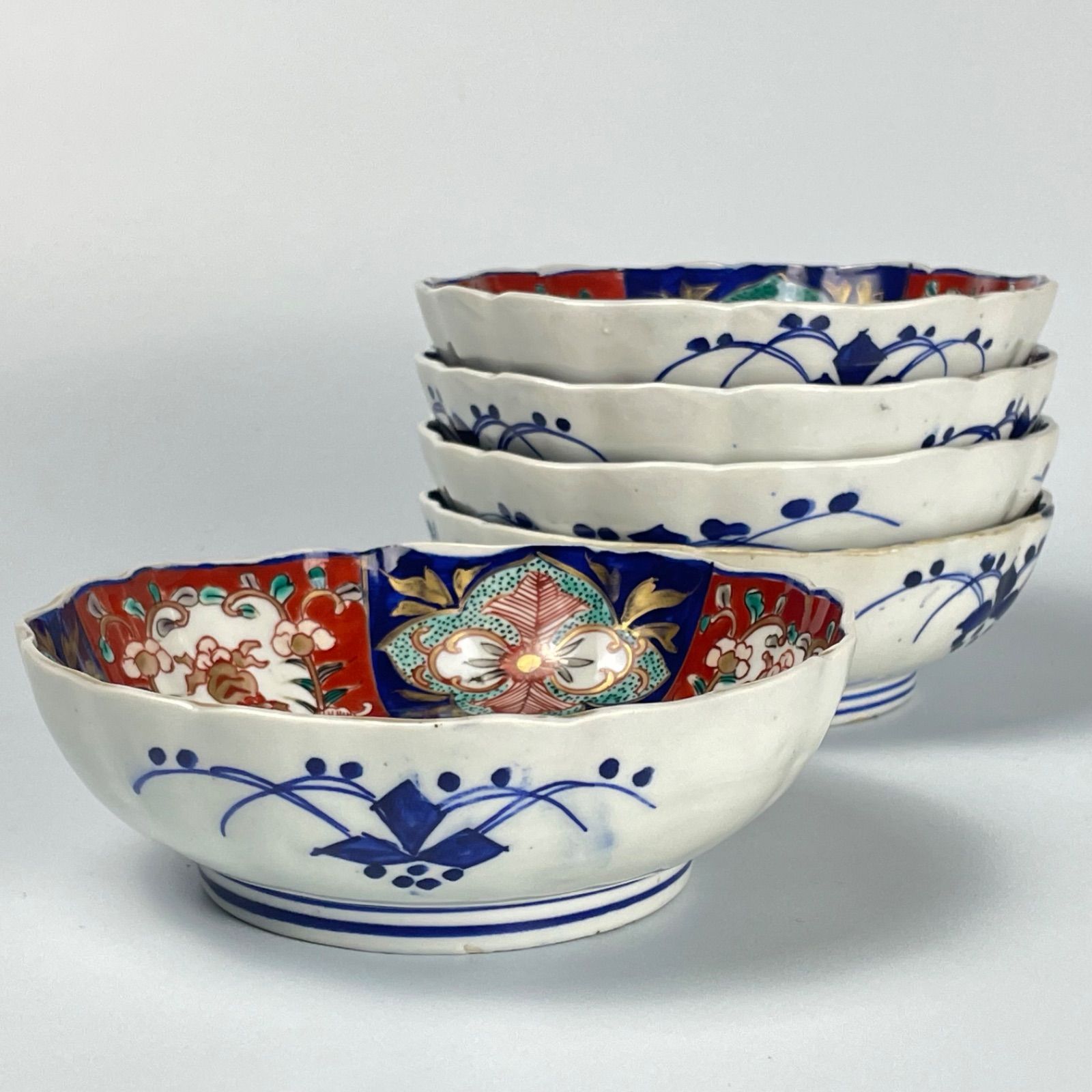 290 錦手 獅子 古伊万里 伊万里焼 骨董 アンティーク 膾皿 5枚セット