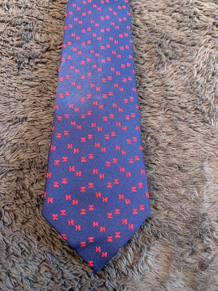 HERMES エルメス ネクタイ ネイビー デジタルH柄 silk