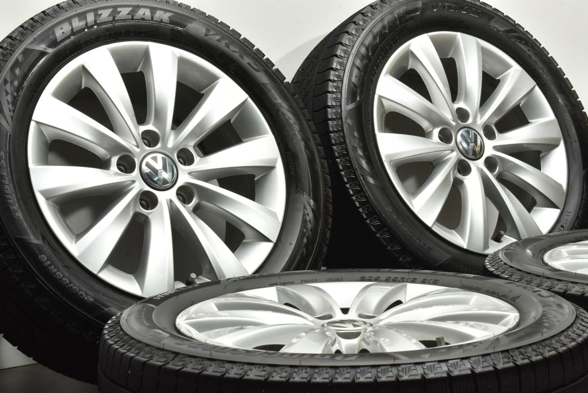 バリ溝 VW ザ ビートル 純正 16in 6.5J 44 PCD112 ブリヂストン ブリザック VRX3 205 55R16 品番 5C0601025T シャラン パサート 流用