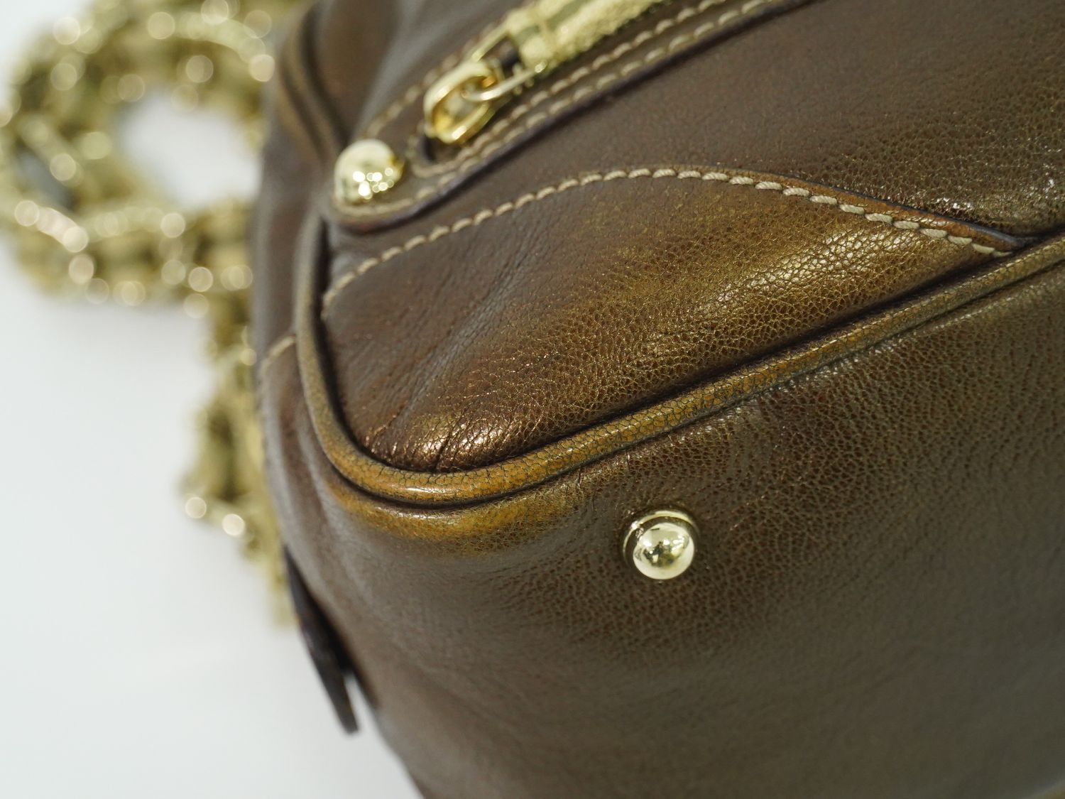 本物 グッチ GUCCI チェーン ショルダーバッグ レザー メタリック  