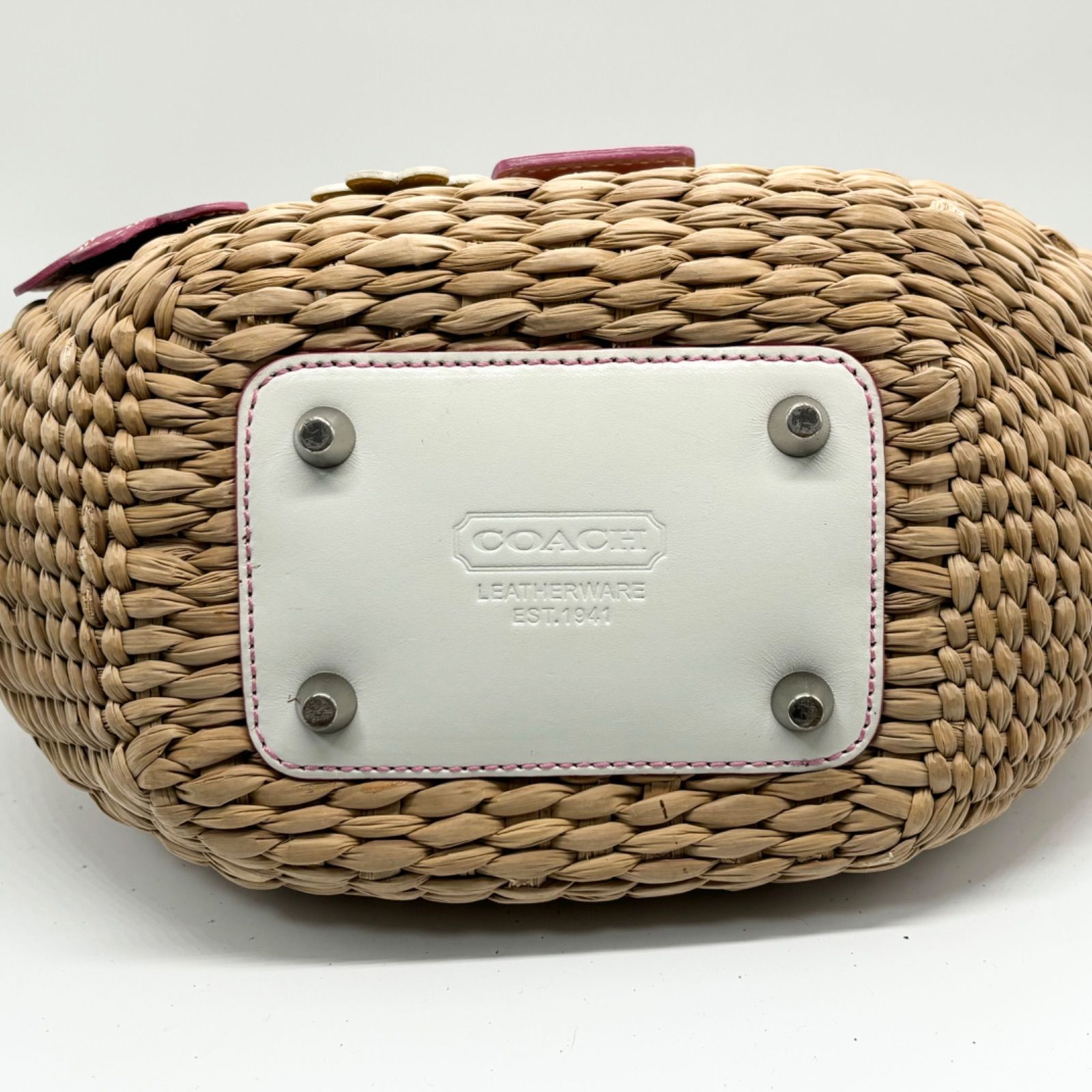 【専用】COACH コーチ かごバック 花 フラワー 4443 ホワイト レザー コーチかごバッグ 白 レディース ハンドバッグ 4443 COACH 中古