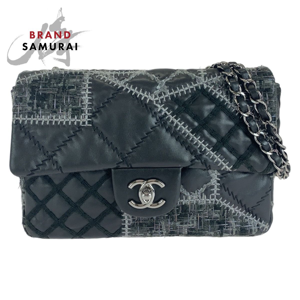 美品 CHANEL シャネル ワイルドステッチ パッチワーク ココマーク ブラック シルバー金具 ラムスキン/ツイード ショルダーバッグ  410984【中古】 - メルカリ