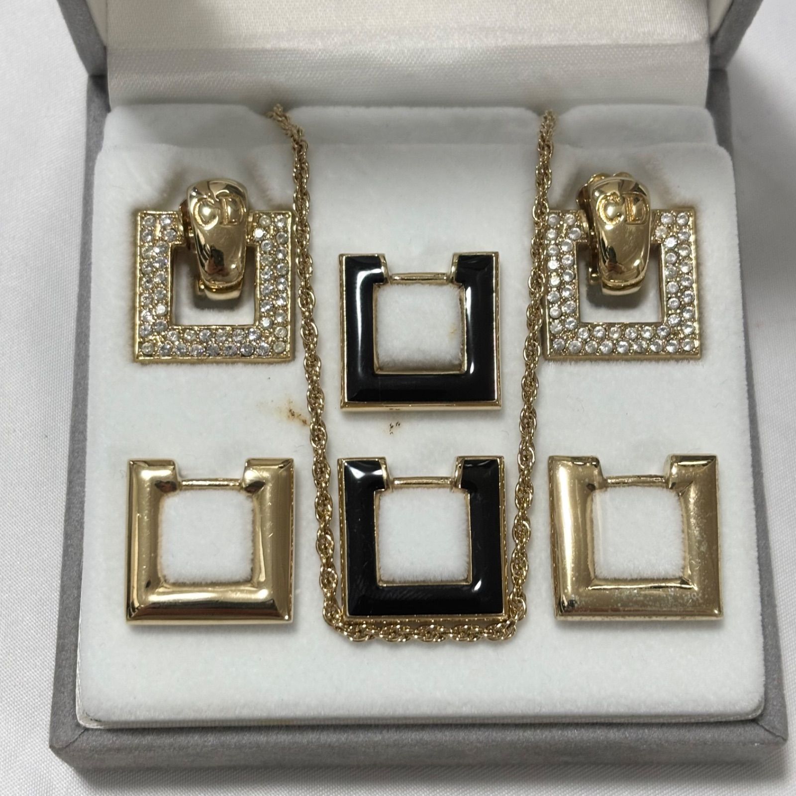 【極美品】Dior イヤリング ネックレス CD ロゴ ストーン セット 送料無料】Christian Dior/クリスチャンディオール/ネックレス