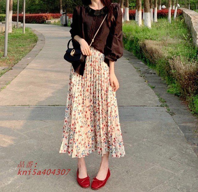 プリーツスカート ロング レディース ボ秋冬 春 花柄 カジュアル 春 Aラインスカート ロングスカート シンプル 小さいサイズ エレフェミニン kni5a404307
