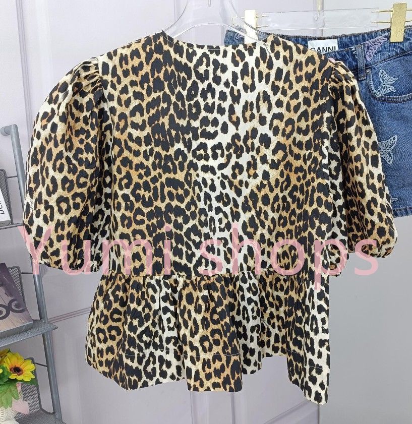 GANNI ガニー ルーシュ ブラウス レオパード ヒョウ柄 パフスリーブ M