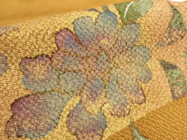 平和屋着物□極上 九寸名古屋帯 手描き 枝花文 鬼しぼ縮緬 逸品