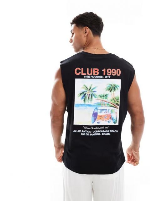 【送料無料】 ジャック アンド ジョーンズ メンズ ベスト トップス Jack u0026 Jones tank top with club 1990 back print in black Black