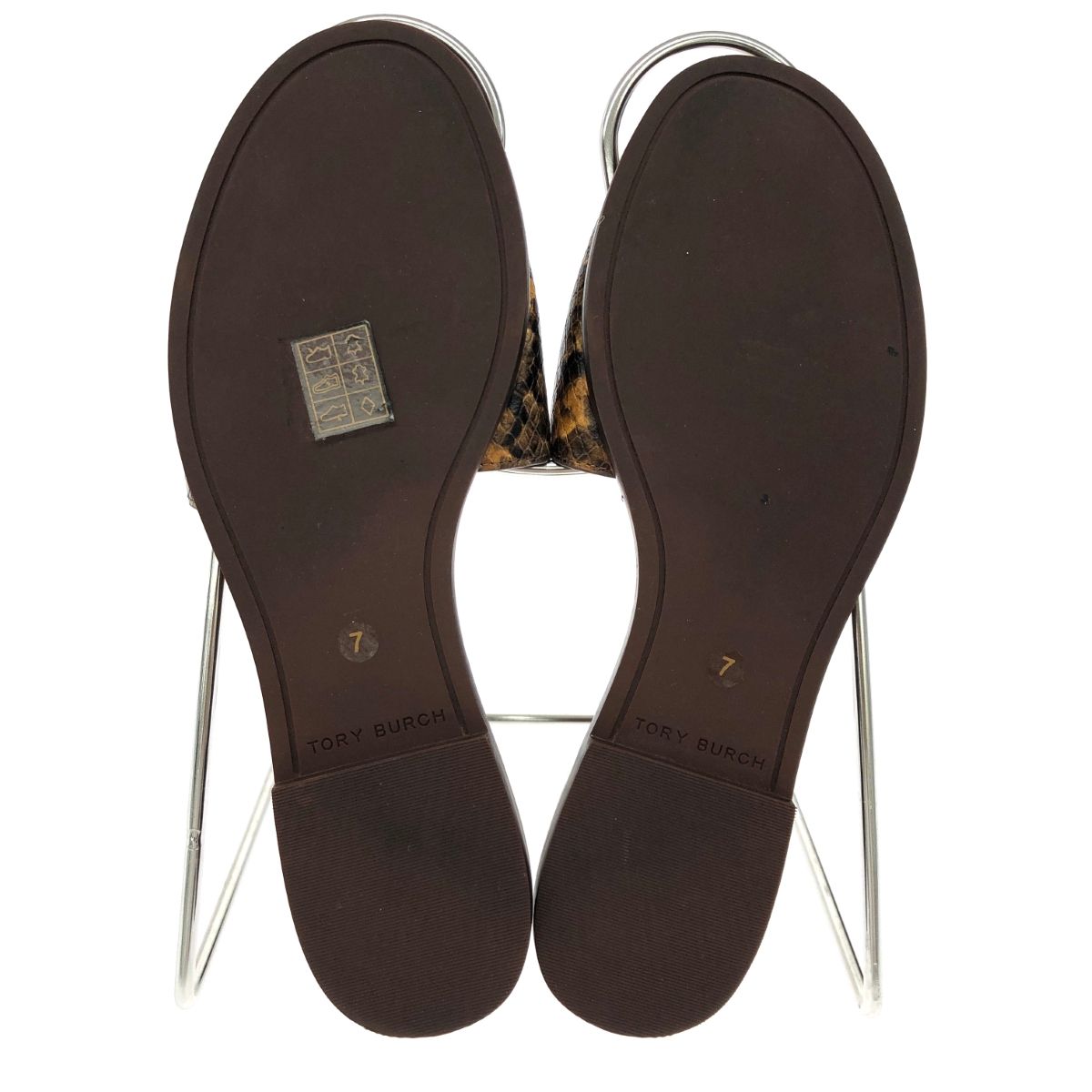 TORYBURCH トリーバーチ サンダル 表記サイズ 7 ロゴバックル|パイソン型押しレザー ブラウン レディース | 241011011658 KIN-KAAI_COM