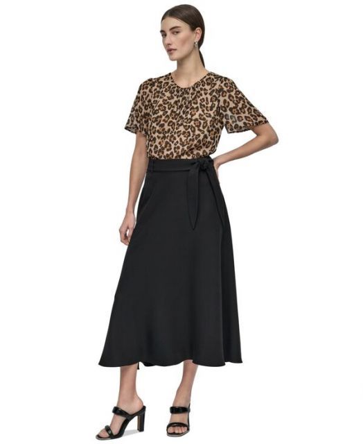 送料無料 ダナ キャラン ニューヨーク レディース スカート ボトムス Petite Tie-Waist Midi Skirt Black
