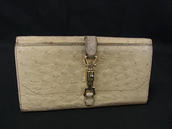 【希少】 GUCCI グッチ 2つ折り財布 財布 オーストリッチ ジャッキー GUCCI グッチ ジャッキー 二つ折り財布 ブラック 141435・2184
