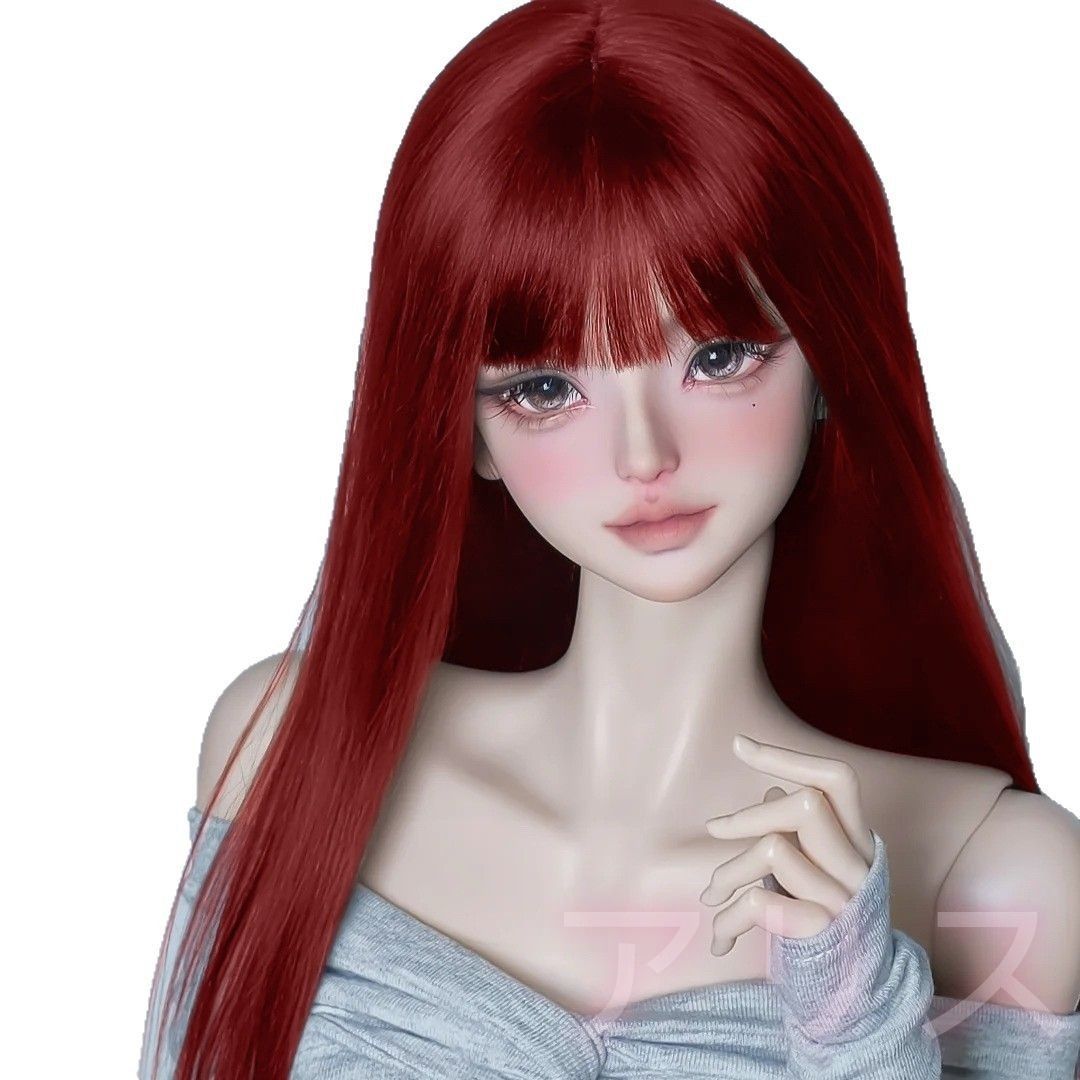 BJDウィッグ bjdロングストレート ワインレッド 高温耐熱 前髪 BJDウィッグ bjdロングストレート ワインレッド 高温耐熱 前髪