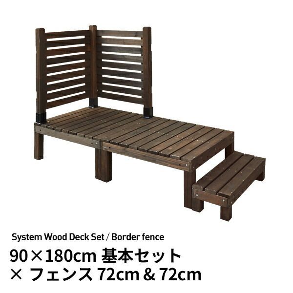 ガーデンガーデン ウッドデッキ キット システムサンデッキ ボーダーフェンス付セット 幅72cm×2 デッキ2台 ステップ台 SD-9018-BFS72X2DBR