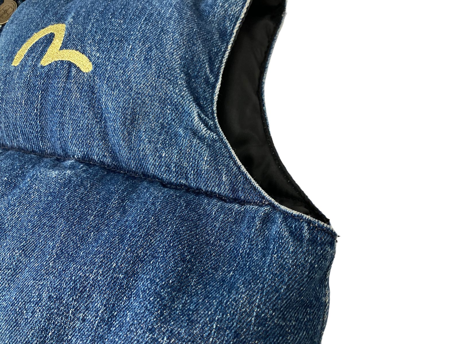 EVISUデニム調ダウンベスト YAMANE (ヤマネ) EVISU (エヴィス) デニム ダウンベスト ジップ