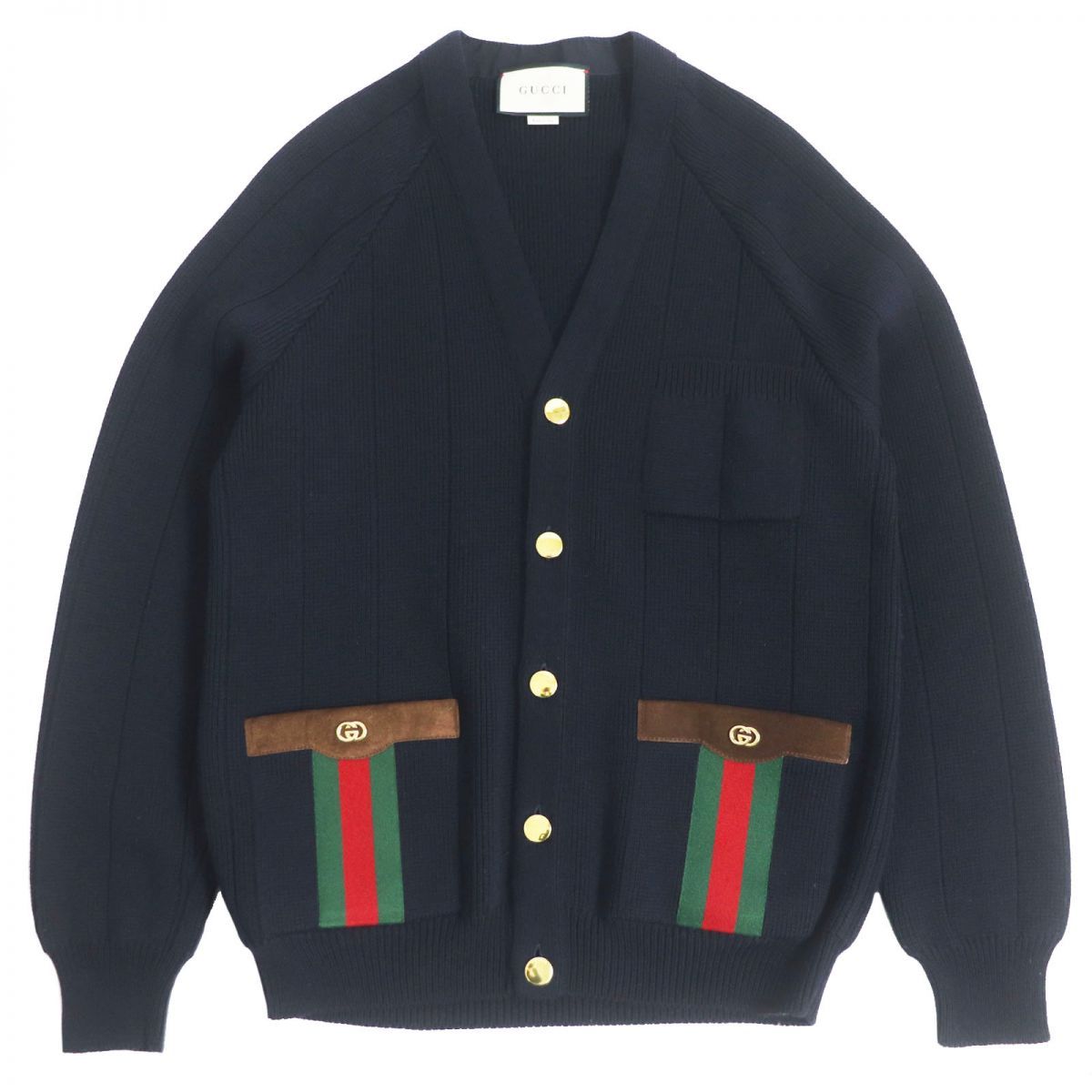 美品□21AW GUCCI/グッチ626349 ウェブ付き インターロッキングG ウールブレンドニットカーディガン/セーター ネイビー XS 伊製 正規 品 - メルカリ